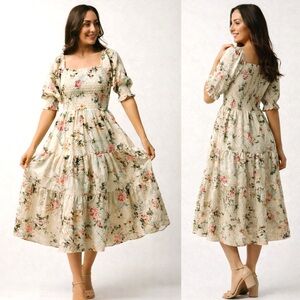 Baltic Born Fabian Jacquard Formal Midi Dress in Morning Bloom | XL